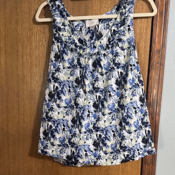 LOFT Floral Tank Top - Blue, Black, and White - Picture 1 of 2